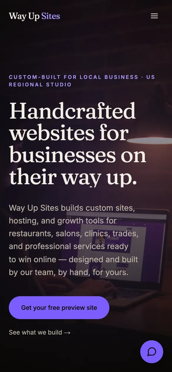 Way Up Sites, a partner agency's live website on Oanie, on a phone