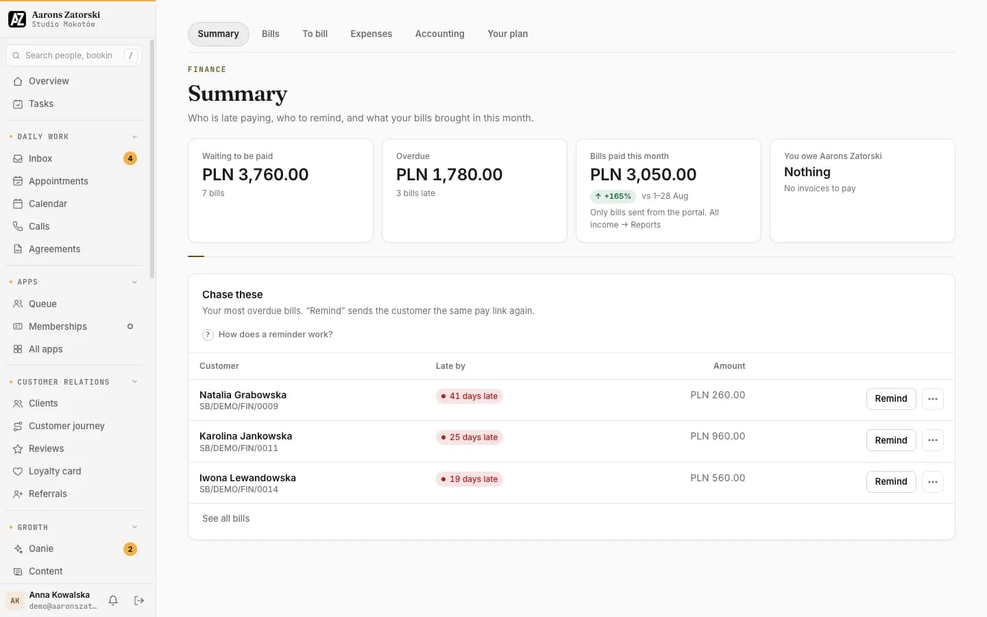 Client portal: Finance