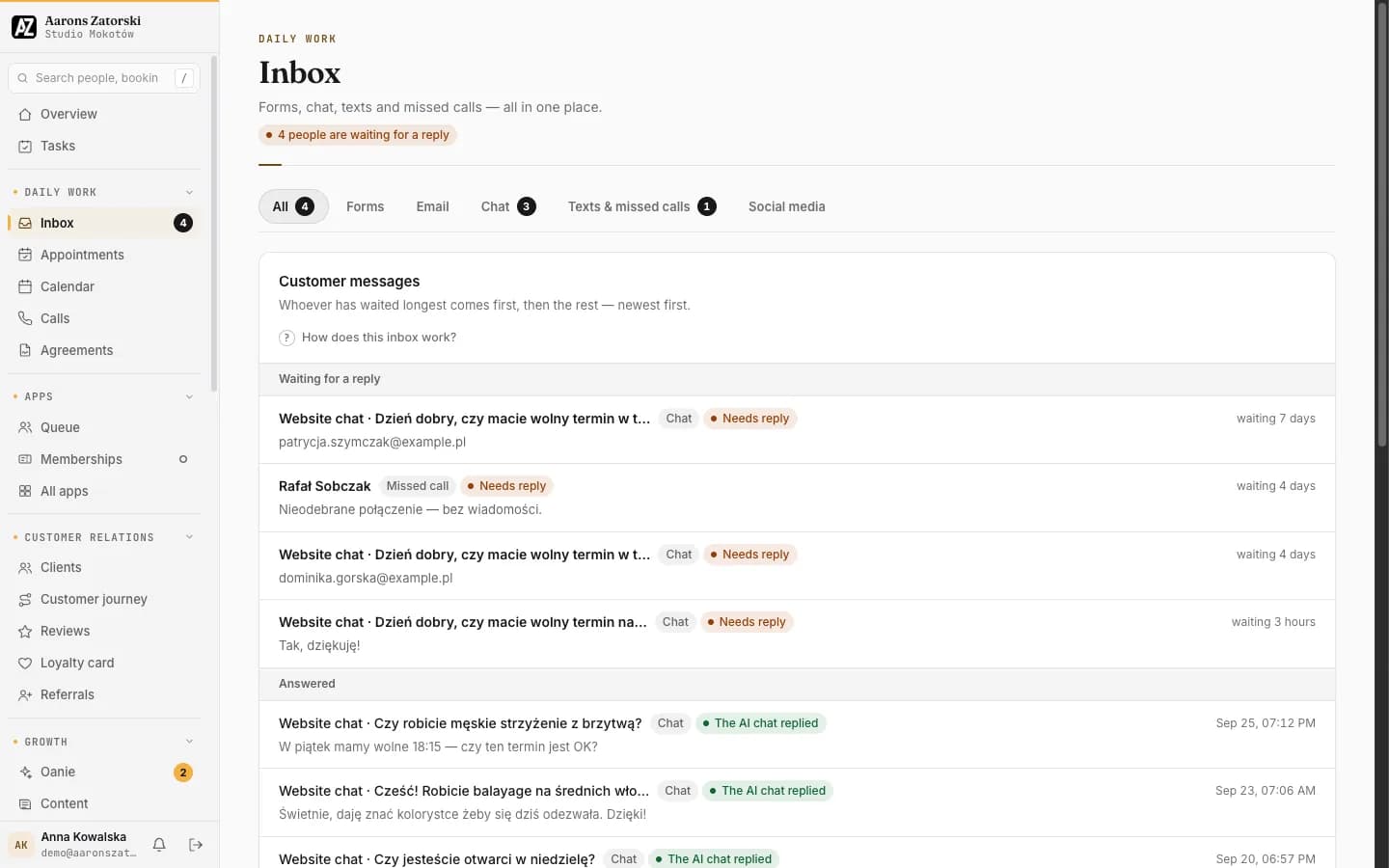 Client portal: Inbox