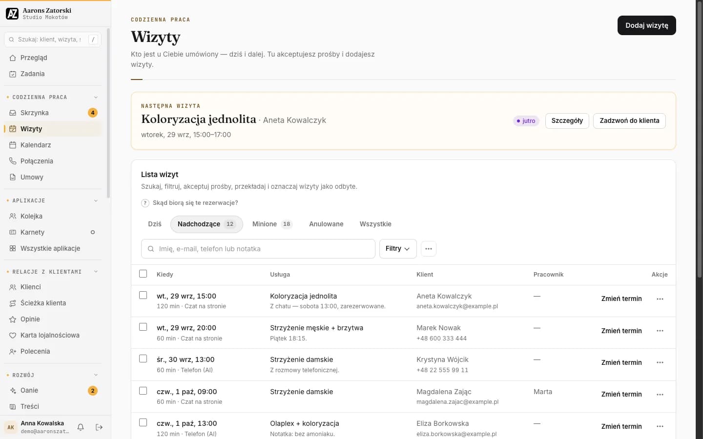 Portal klienta: Wizyty