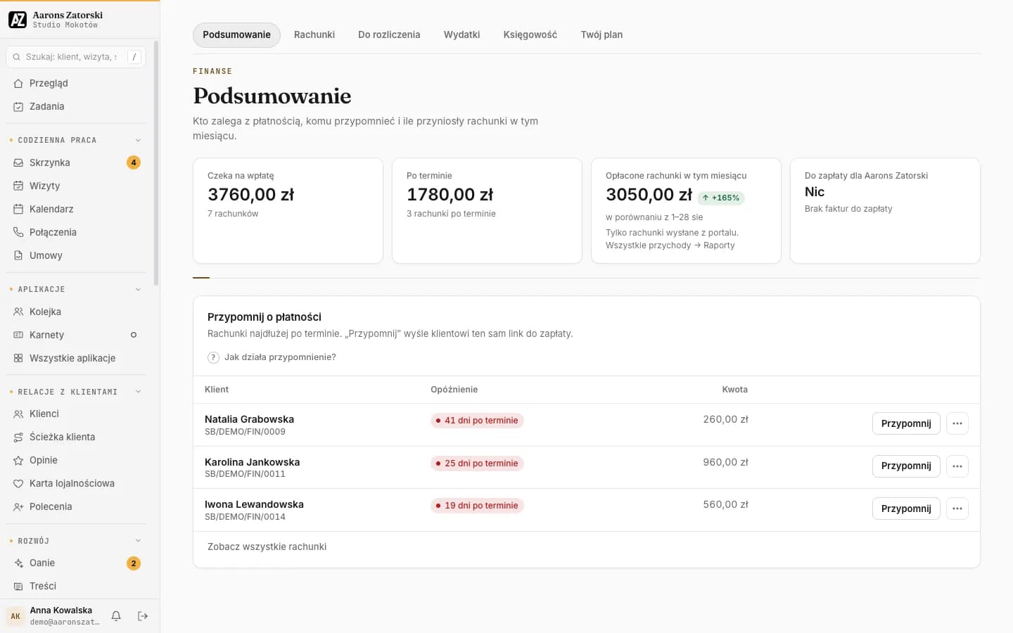 Portal klienta: Finanse