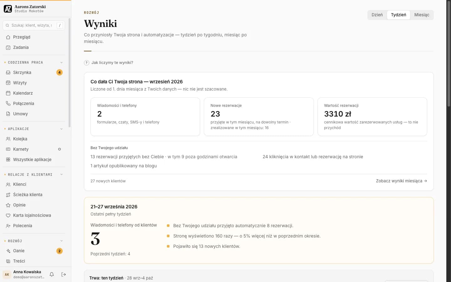 Portal klienta: Wyniki