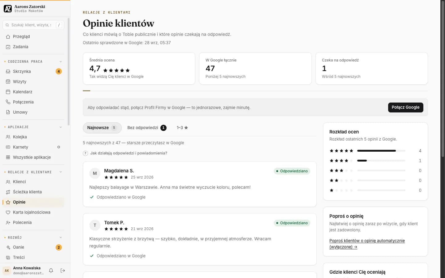 Portal klienta: Opinie