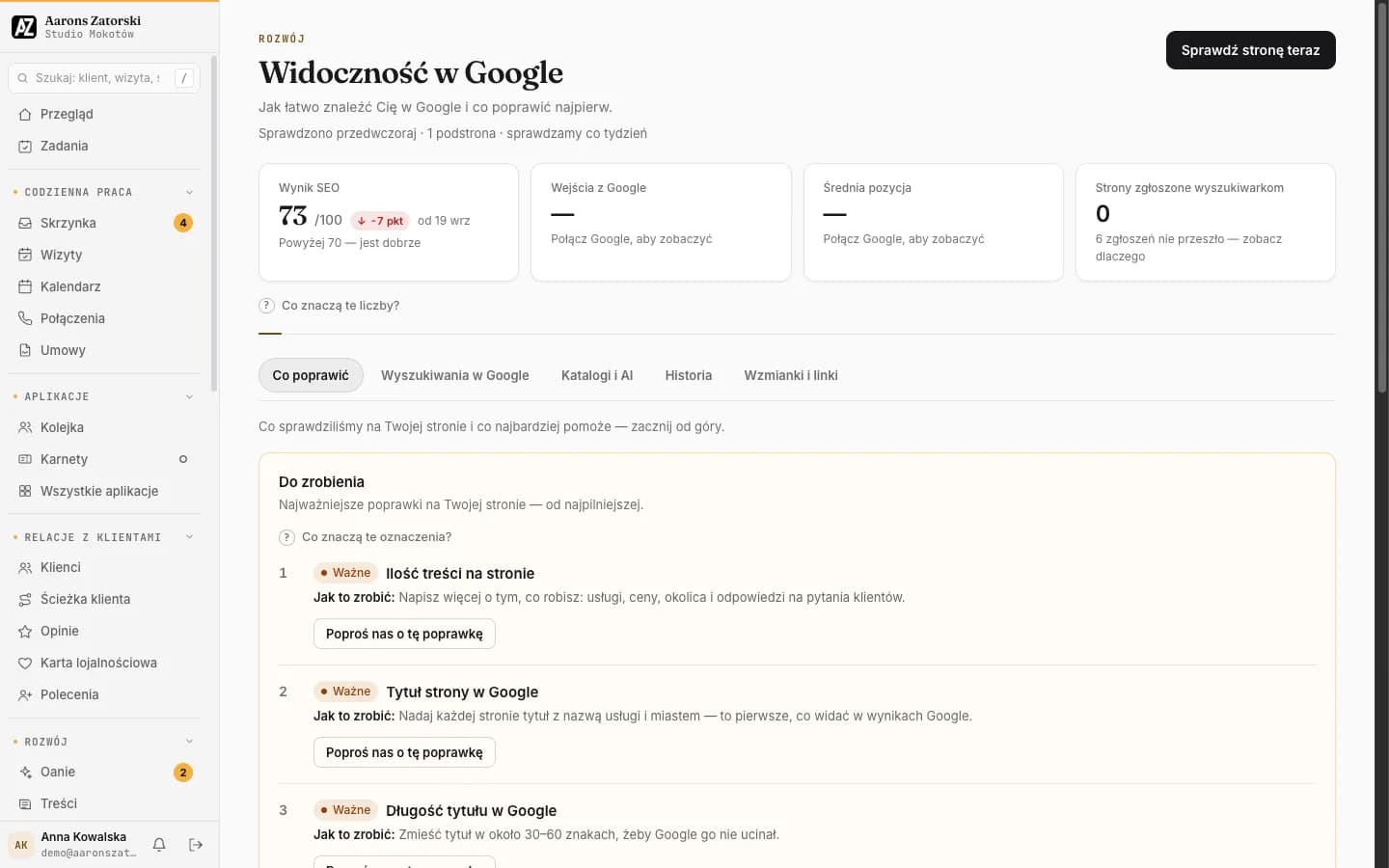 Portal klienta: Widoczność w Google
