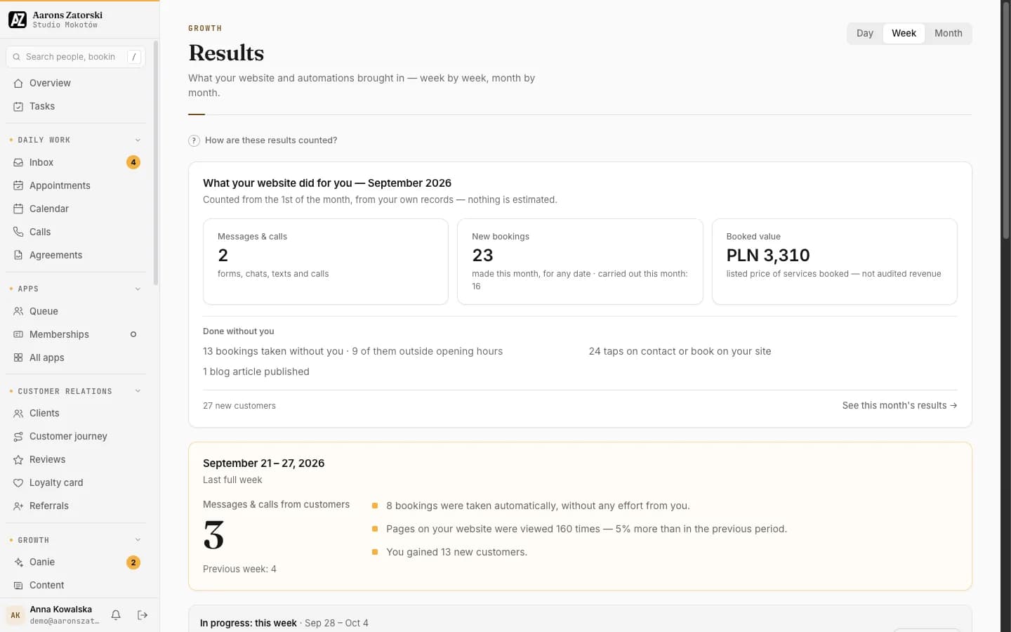 Client portal: Results